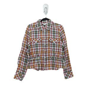 Veronica Beard Women 8 Shania Blouse Red Plaid Cinched Long Sleeve Collared NEW